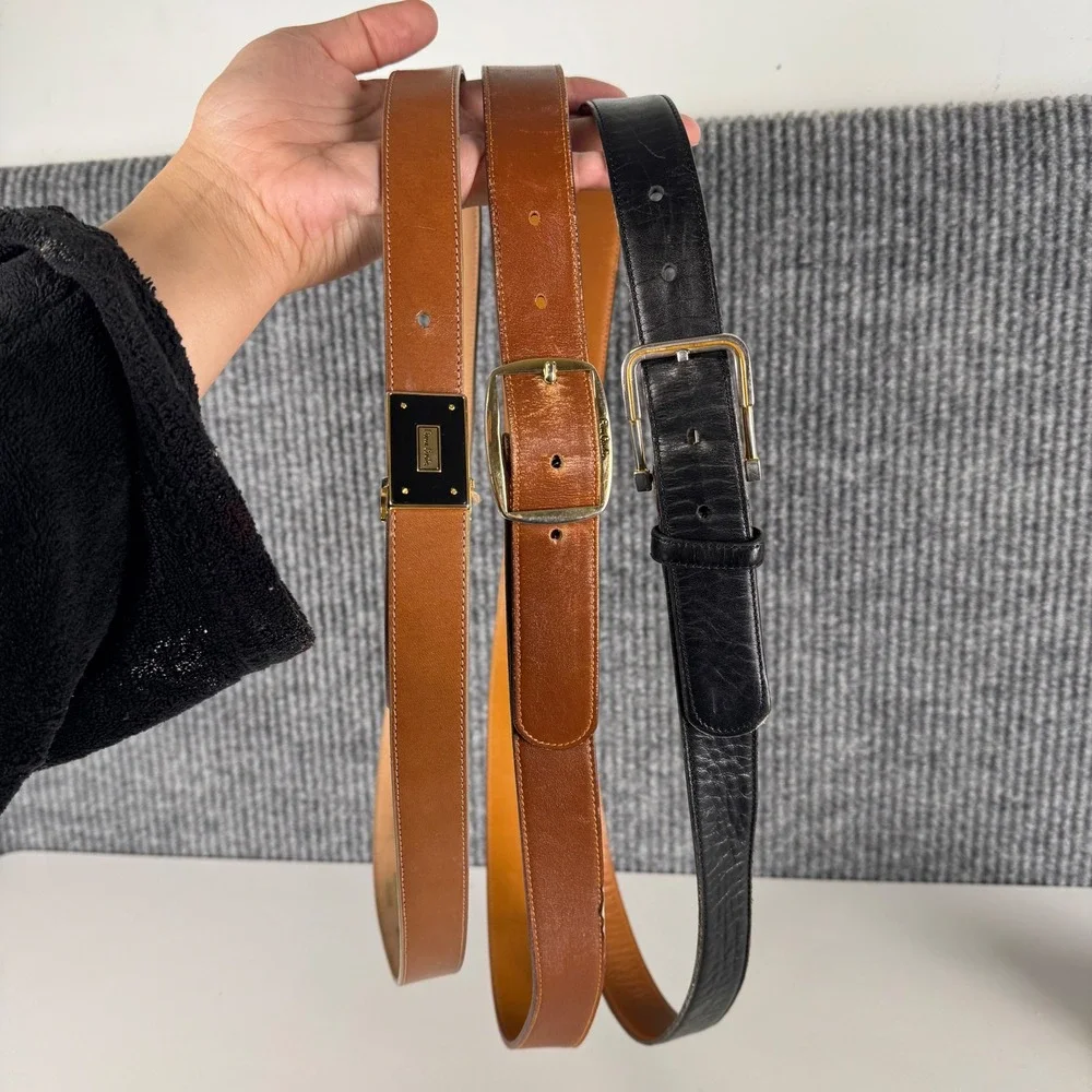Pierre Cardin Vintage Leather Belt Bundle Womens Black Brown Tan Cowhide 34 F14Q